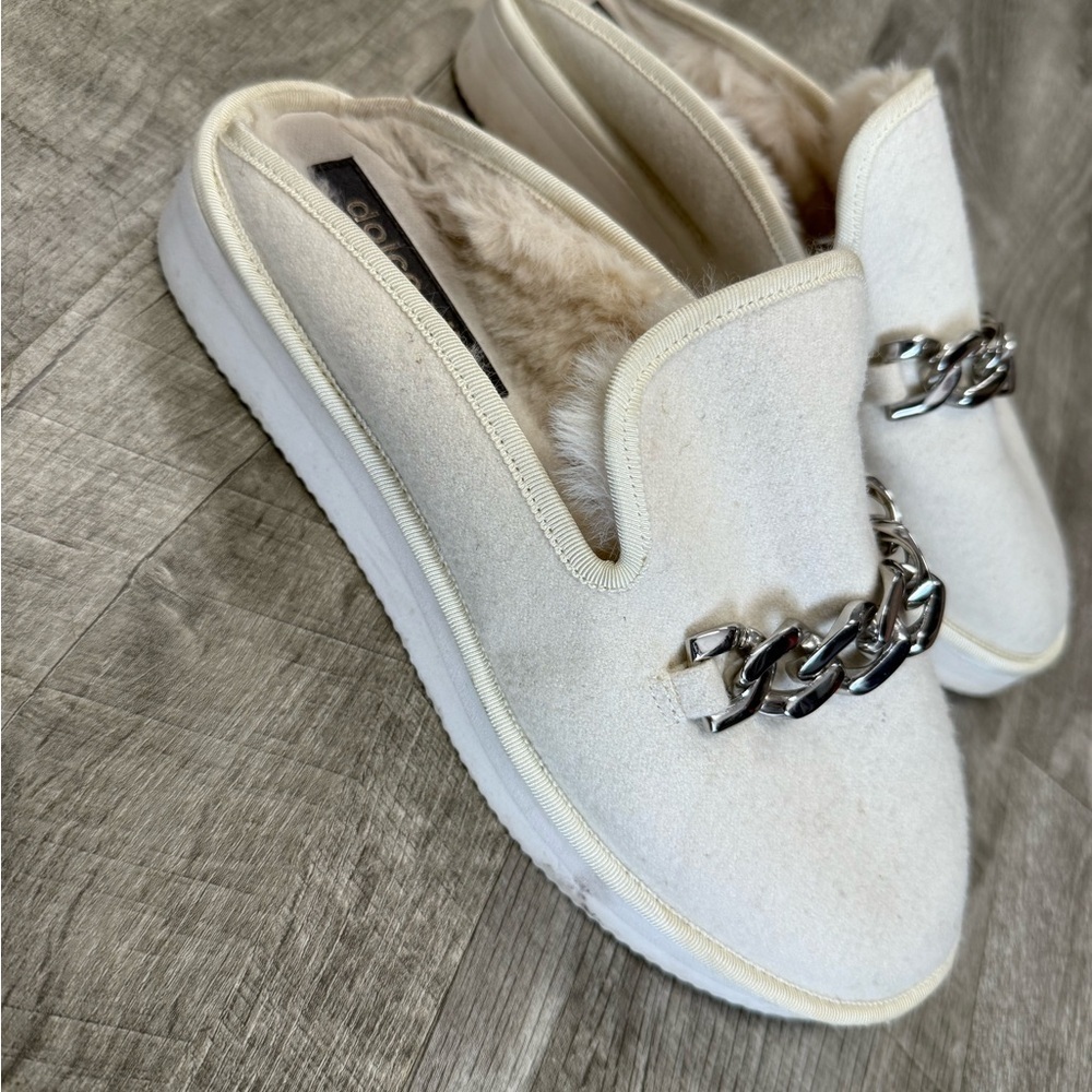 Dolce Vita / Cozy White Slip-On Mules with Chain Detail Size 8 - Picture 2 of 5